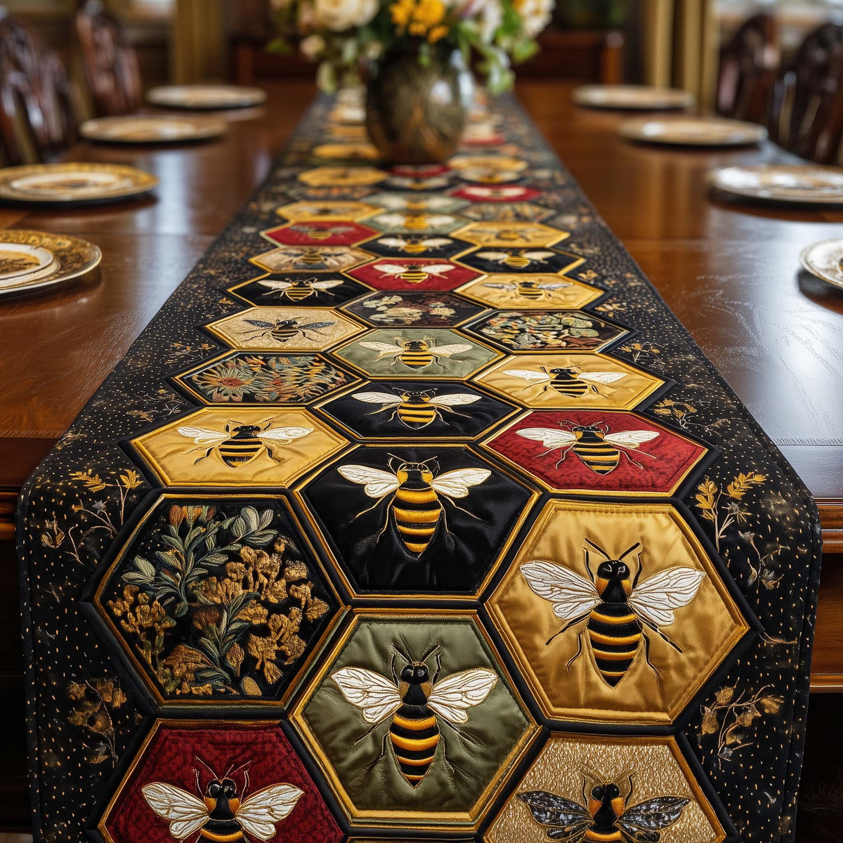 Golden Bee Honey Trail Quilted Table Runner