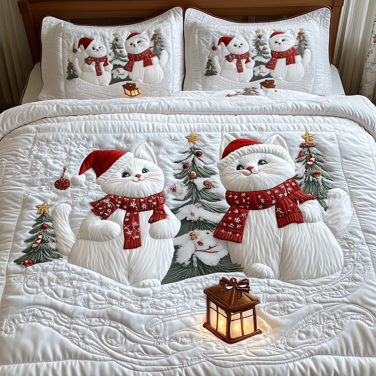 Christmas Cat 3-Piece Quilted Bedding Set