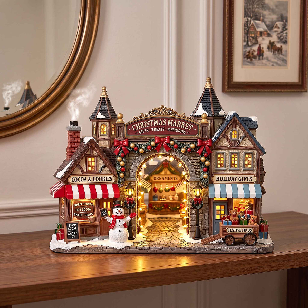 Snowy Yuletide Village Wooden Block 3-Layers
