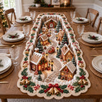 Holiday Village Custom Shape Quilted Table Runner