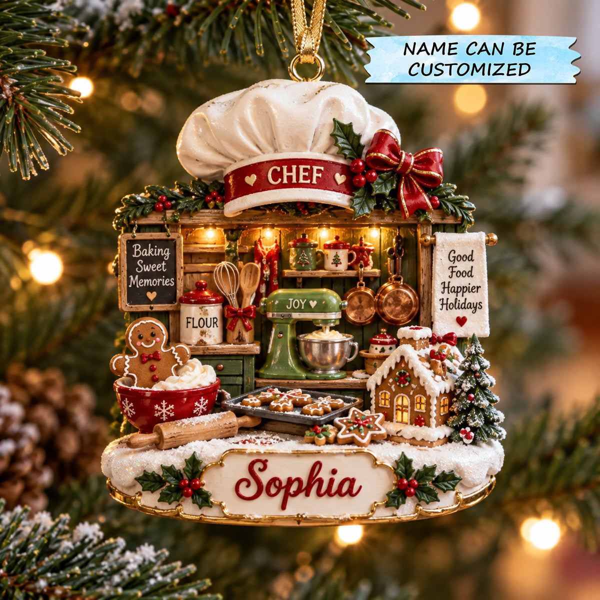 Personalized Holiday Baking Christmas Mica Ornament QTCUZ