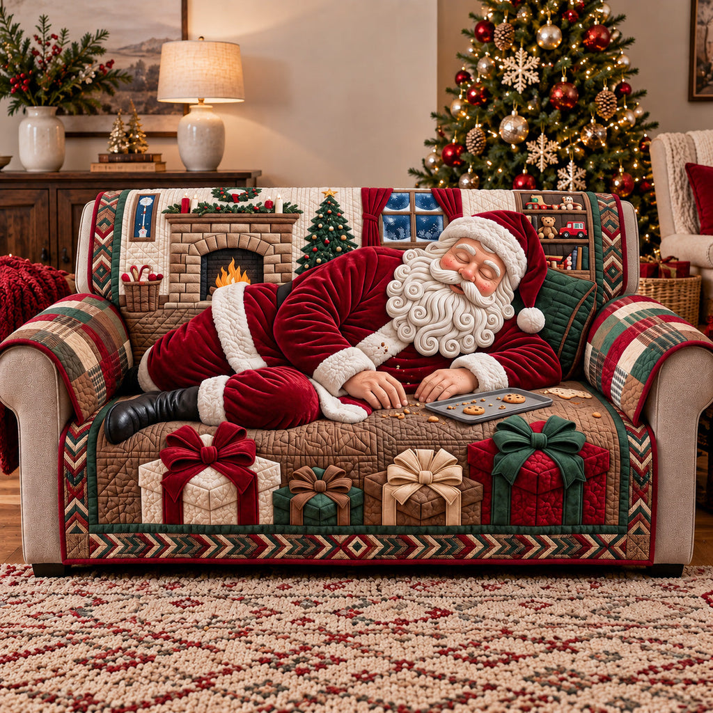 Santa Nap Time Quilted Sofa Cover