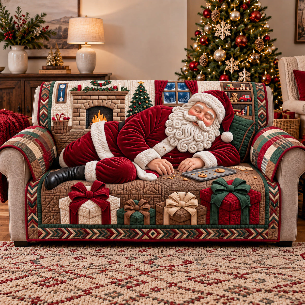 Santa Nap Time Quilted Sofa Cover