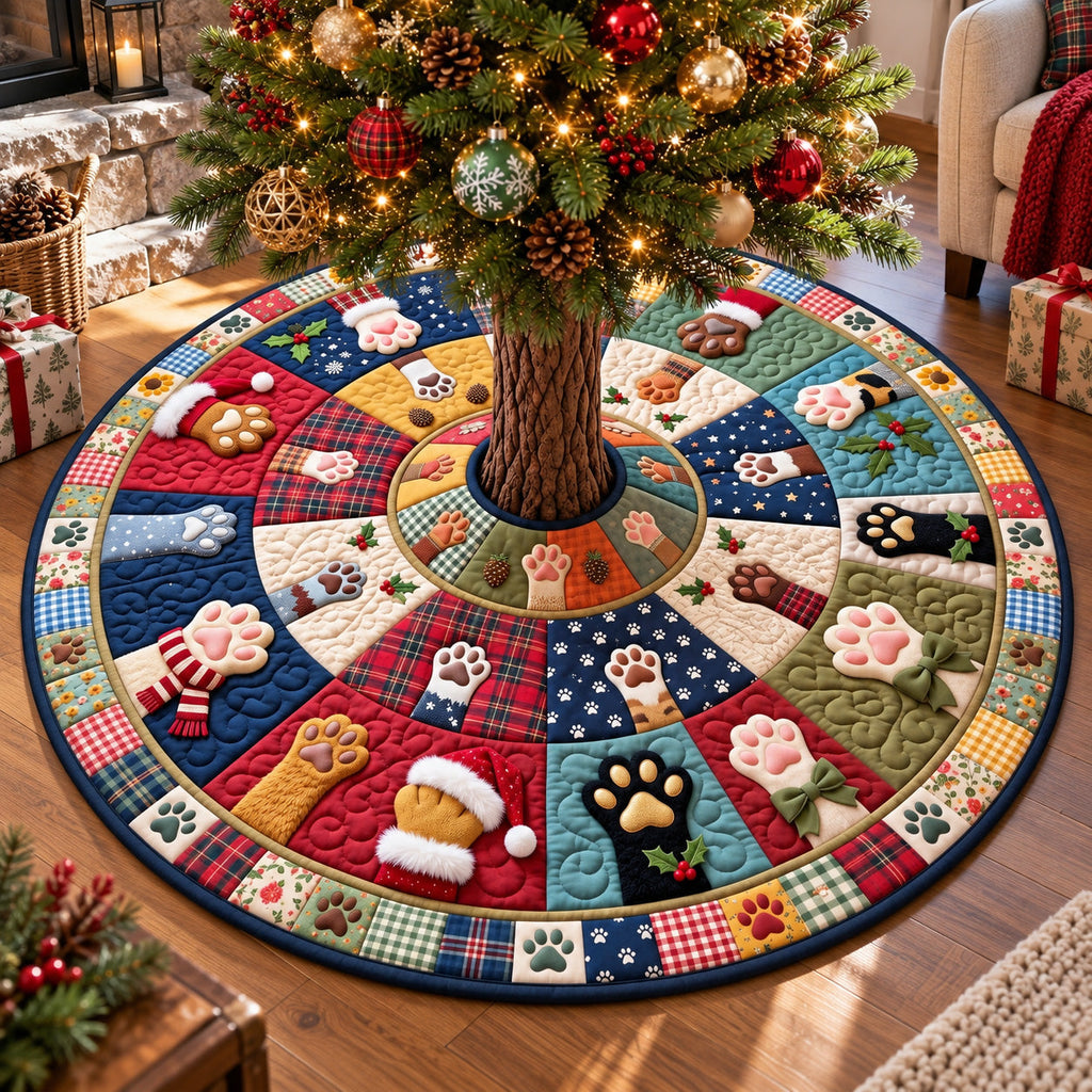 Festive Christmas Paws Quilted Tree Skirt