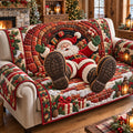 Santa Slipping Down Brick Chimney Quilted Sofa Cover