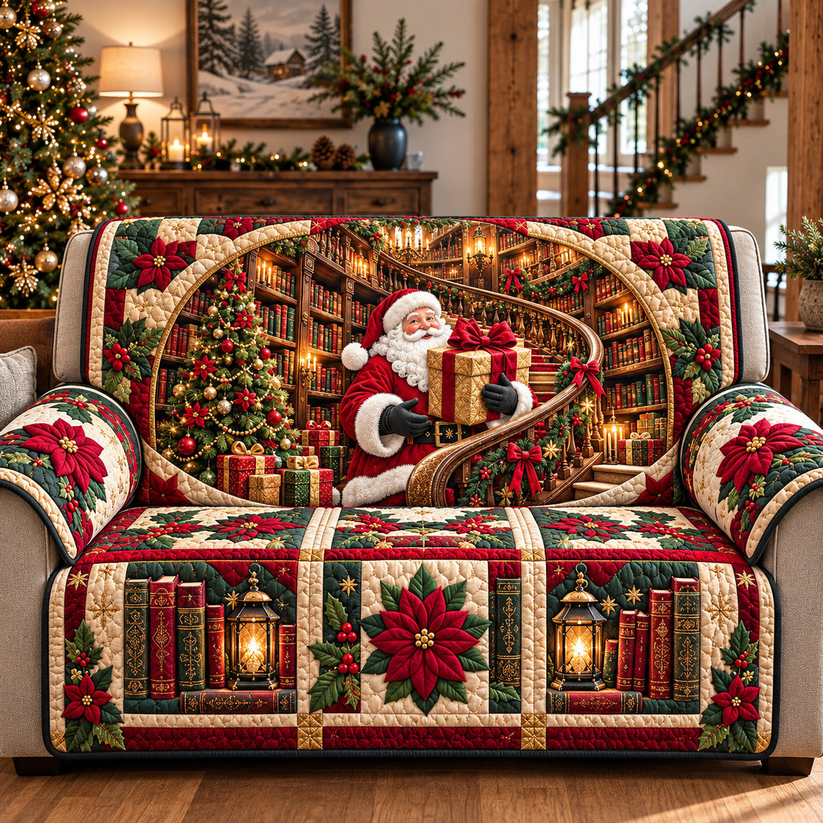 Warm Library Armchair Santa Quilted Sofa Cover