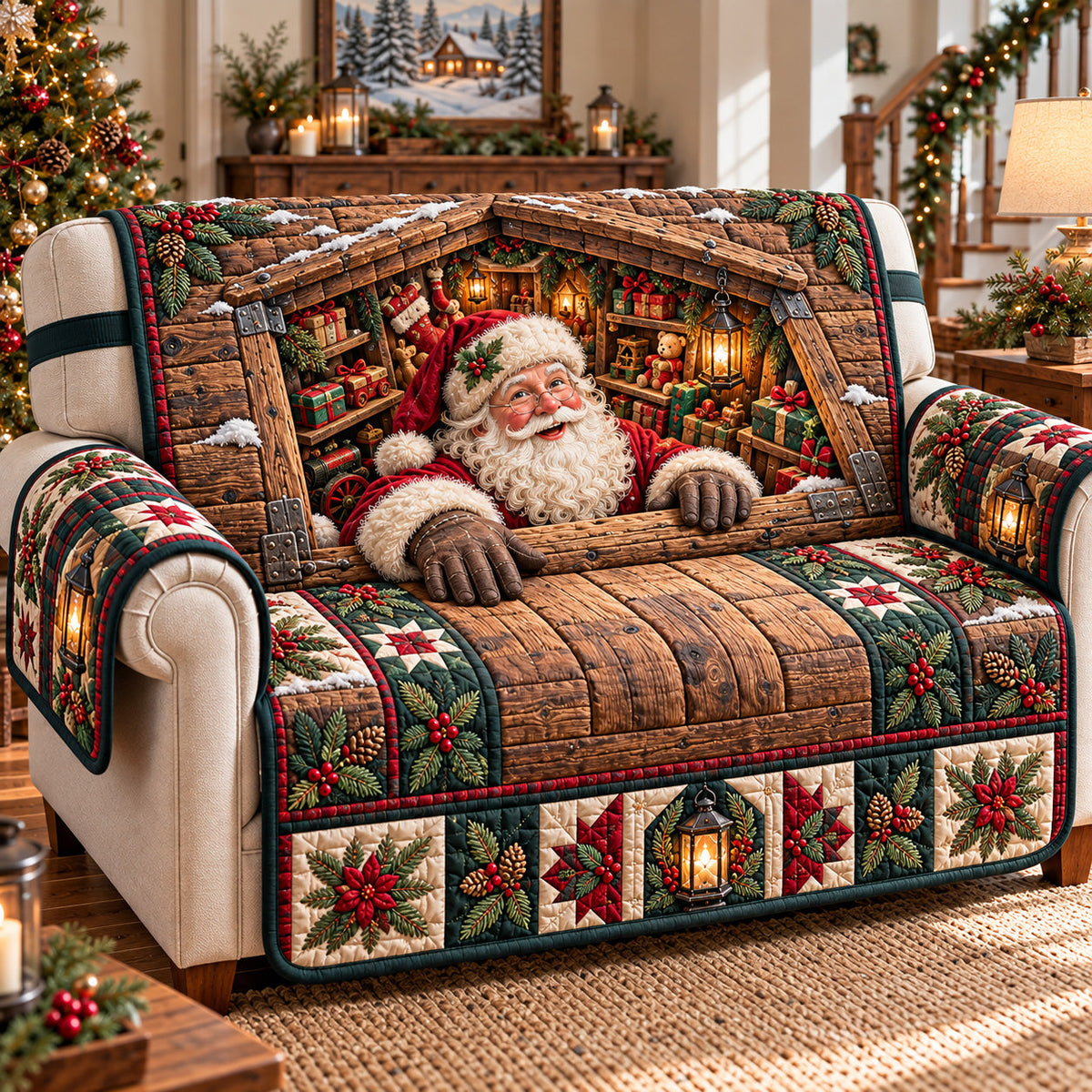 North Pole Clockwork Elf Toy Factory Quilted Sofa Cover