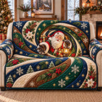 Ribbon Swirl Festive Santa Pattern Quilted Sofa Cover