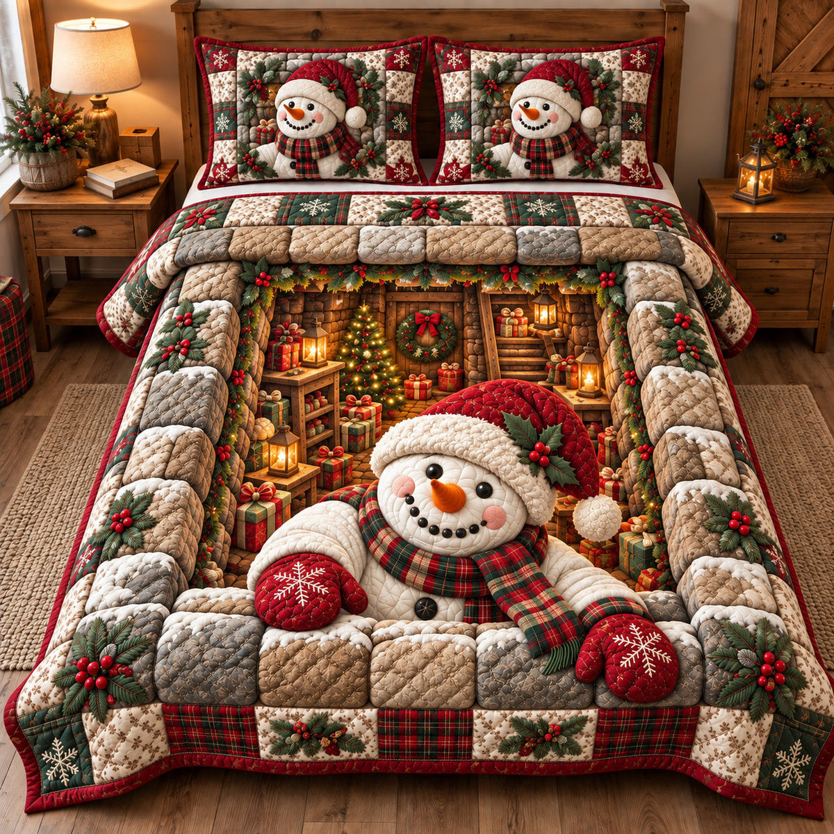 Gift Room Snowman 3-Piece Quilted Bedding Set