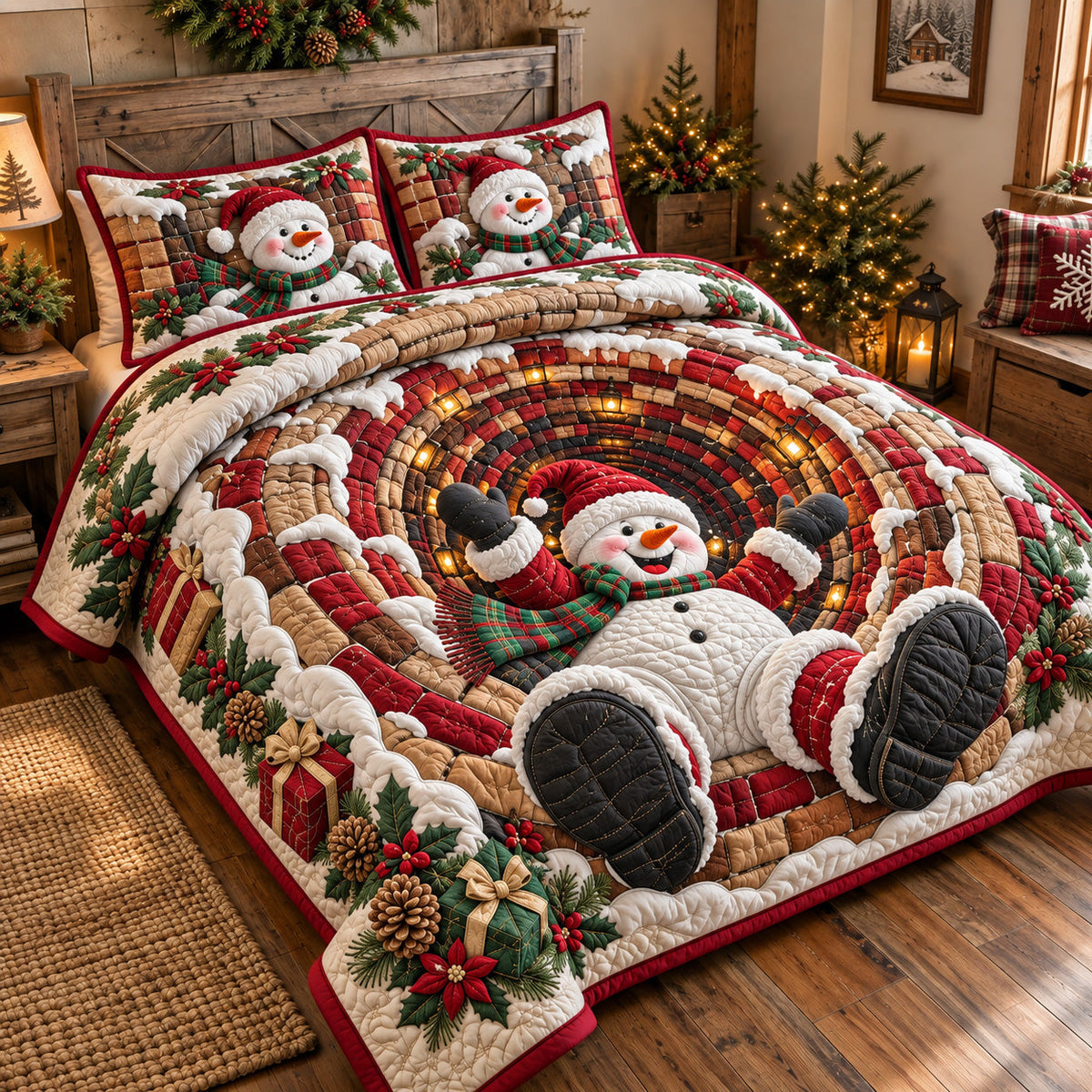 Chimney Slide Frosty Friend Quilted Bedding Set