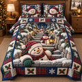 Snowy Steps Smiling Snowmen Quilted Bedding Set