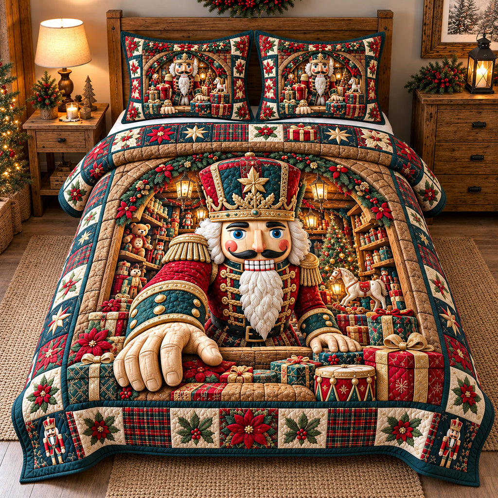 Giant Wooden Nutcracker Commander Quilted Bedding Set