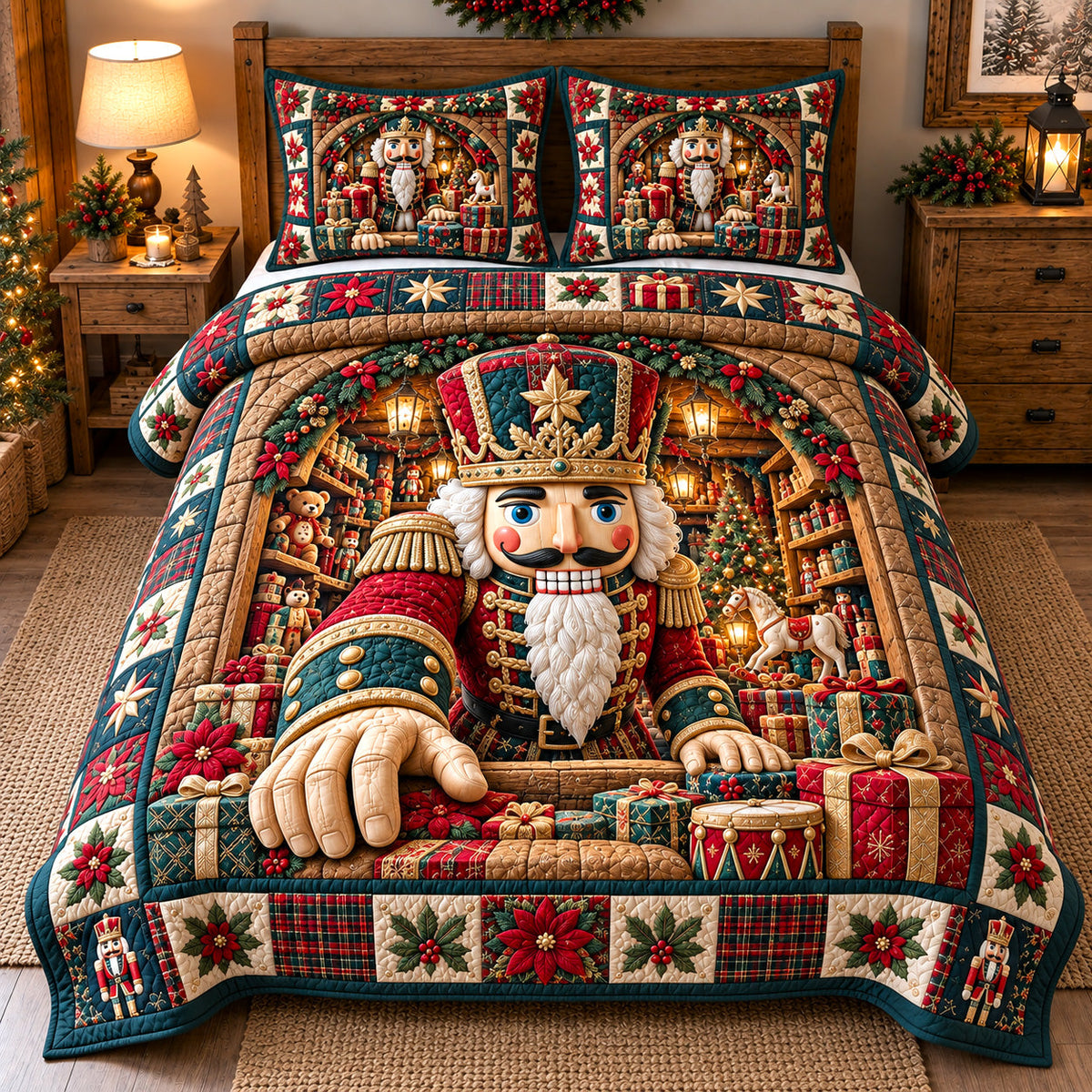 Giant Wooden Nutcracker Commander Quilted Bedding Set