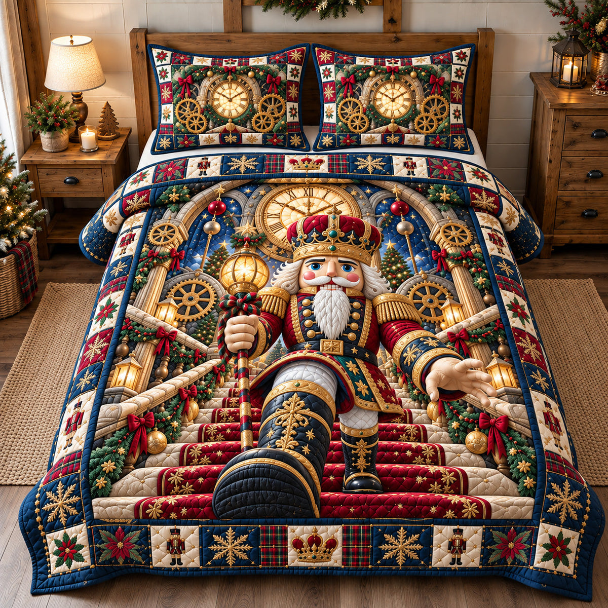Clockwork Marching Nutcracker Troopers Quilted Bedding Set
