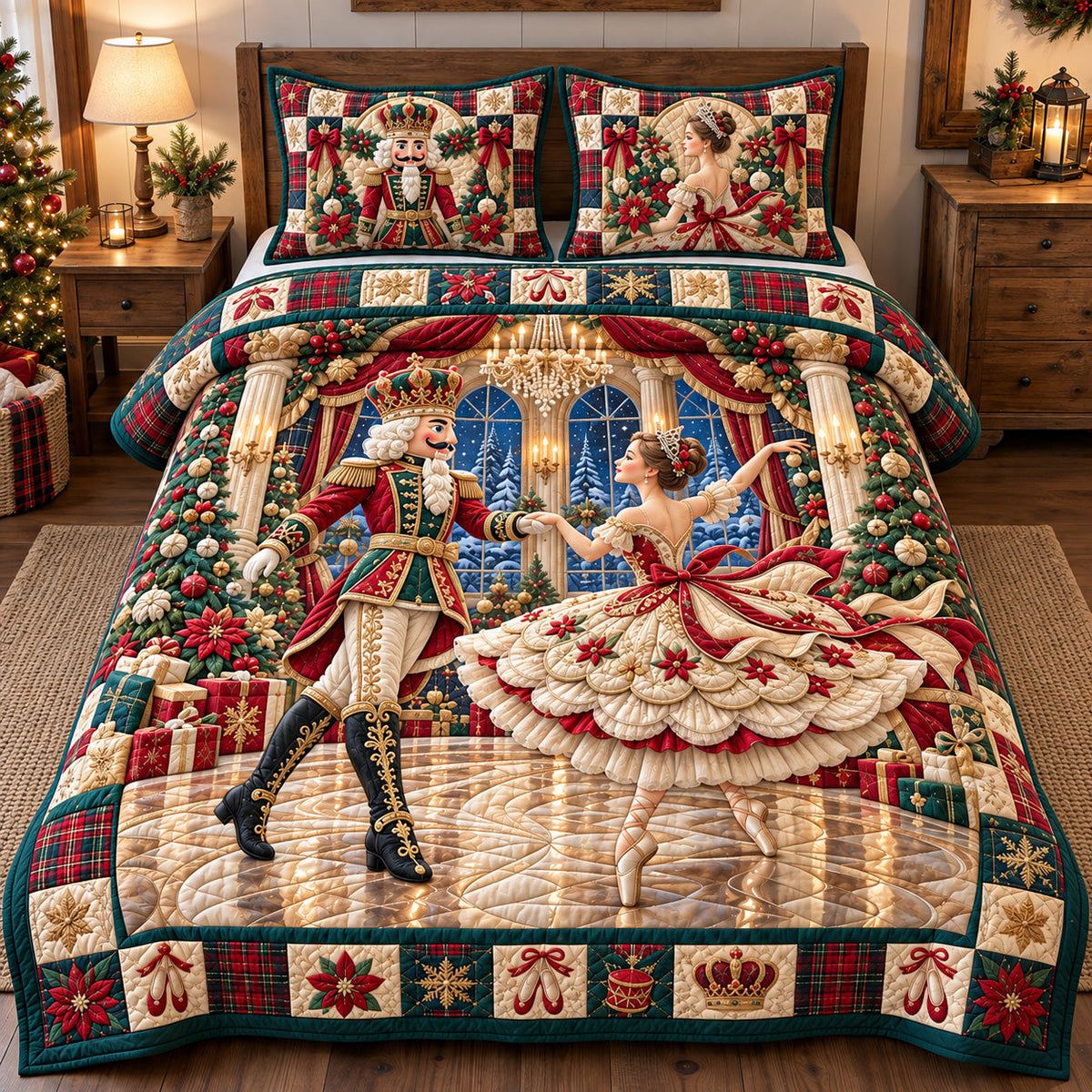 Nutcracker Winter Dance 3-Piece Quilted Bedding Set