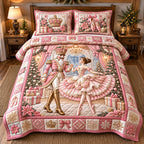 Pastel Pink Nutcracker Ballerina Quilted Bedding Set