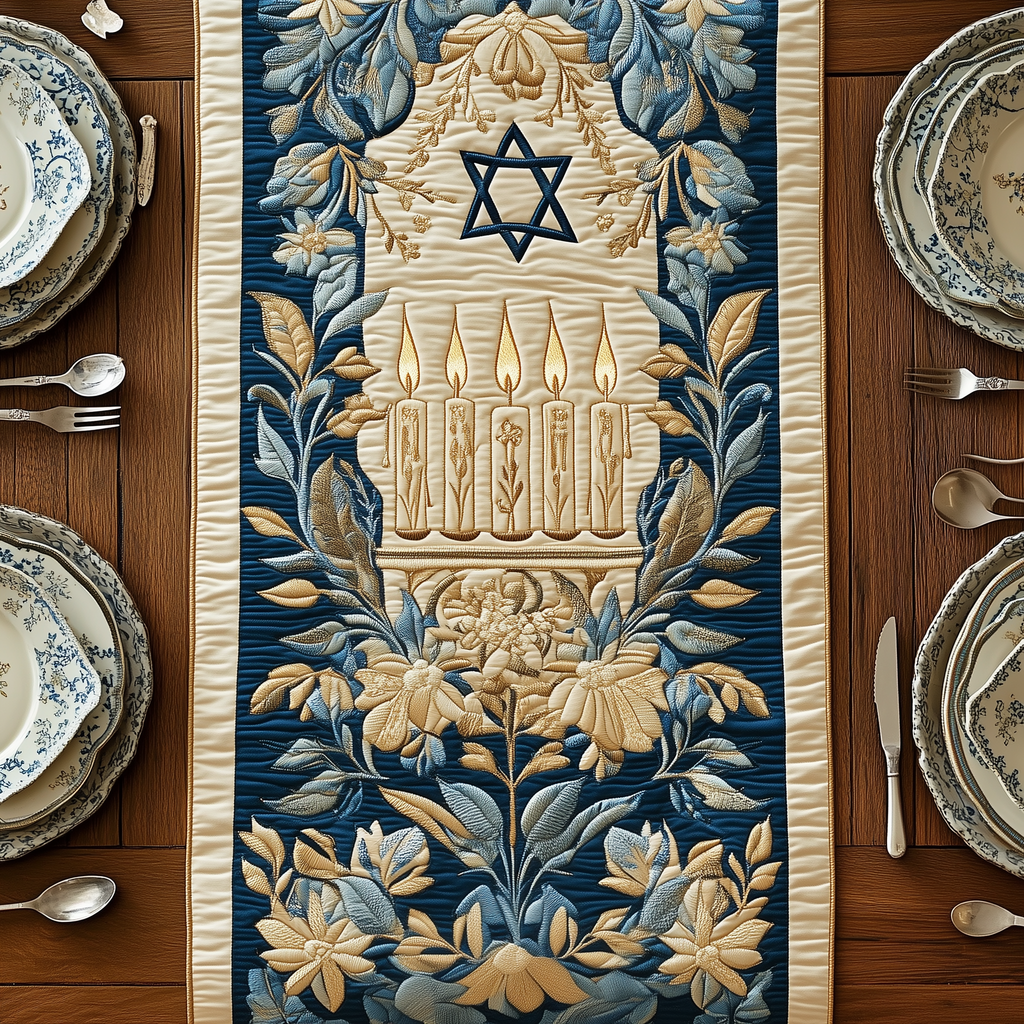 Jewish Hanukkah Quilted Table Runner