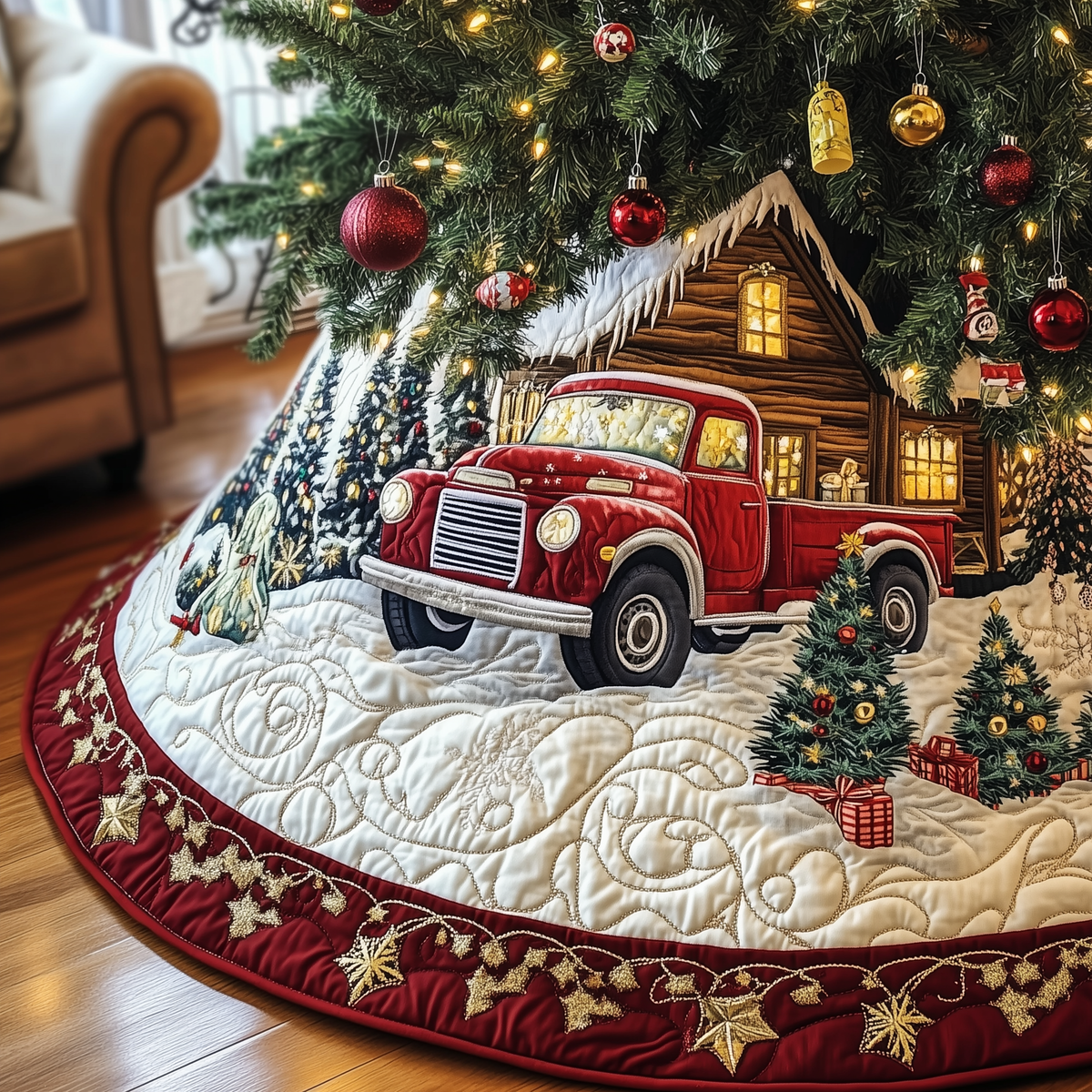 Christmas Elephant Quilted Tree Skirt