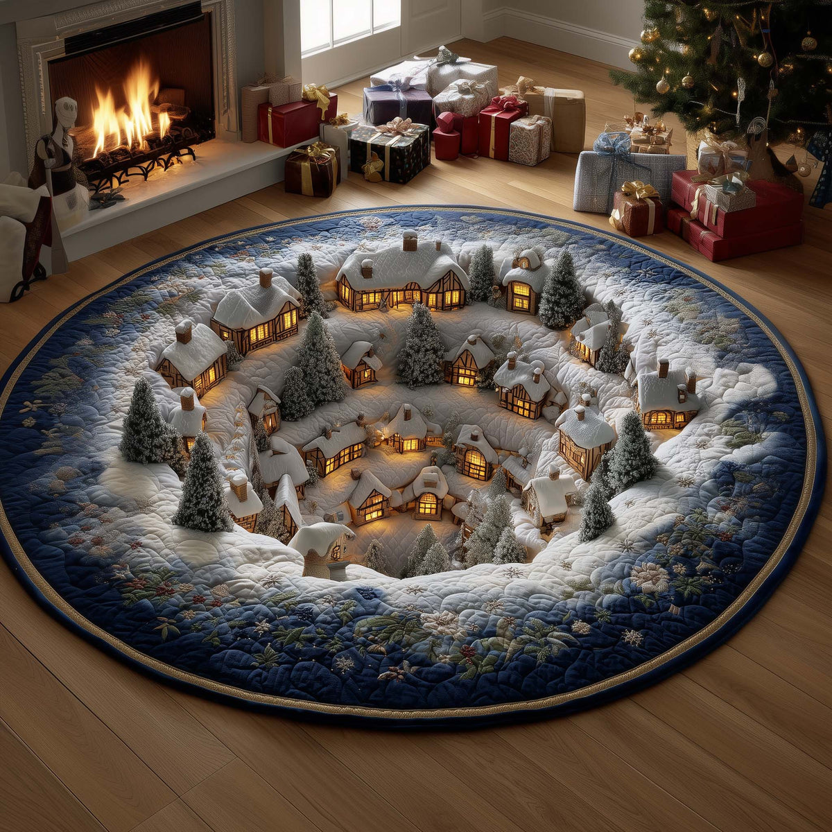 Winter Village Quilted Round Mat