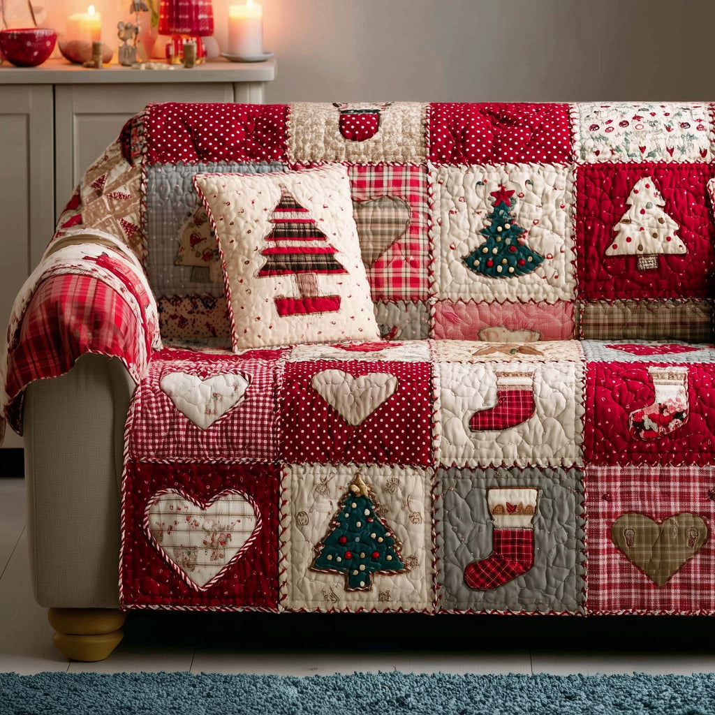 Traditional Patchwork Noel Mosaic Quilted Sofa Cover