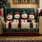 Merry Cheerful Snowman Quilted Sofa Cover