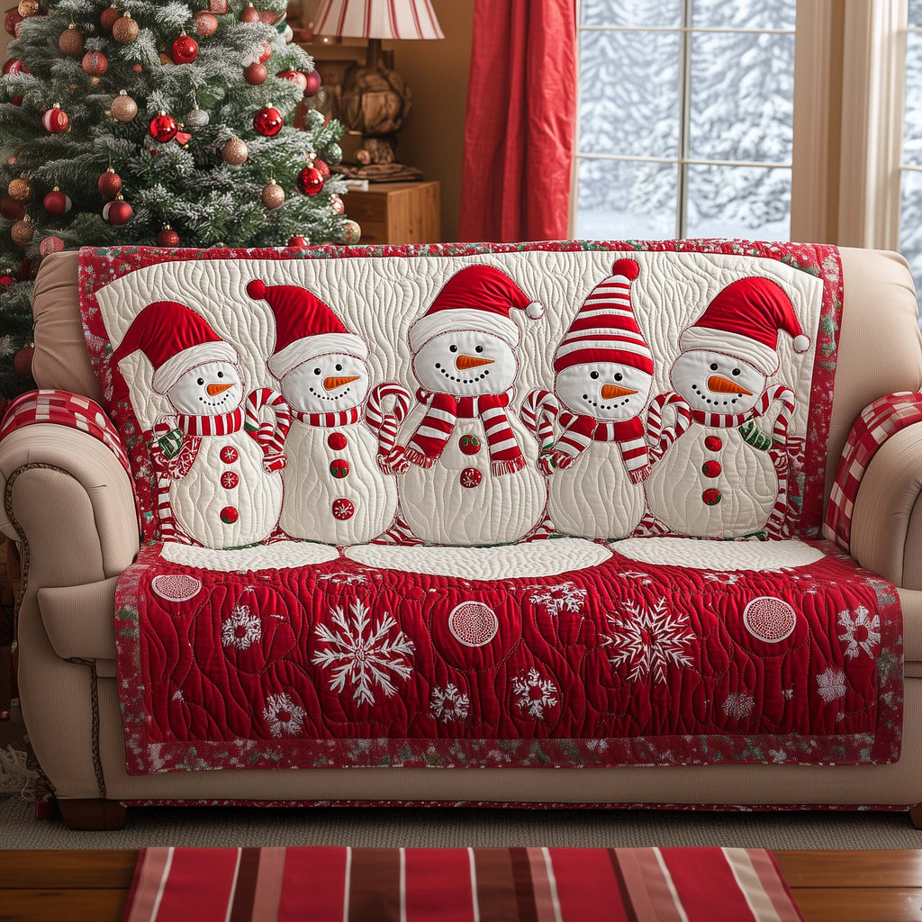 Jolly Cheerful Snowman Quilted Sofa Cover