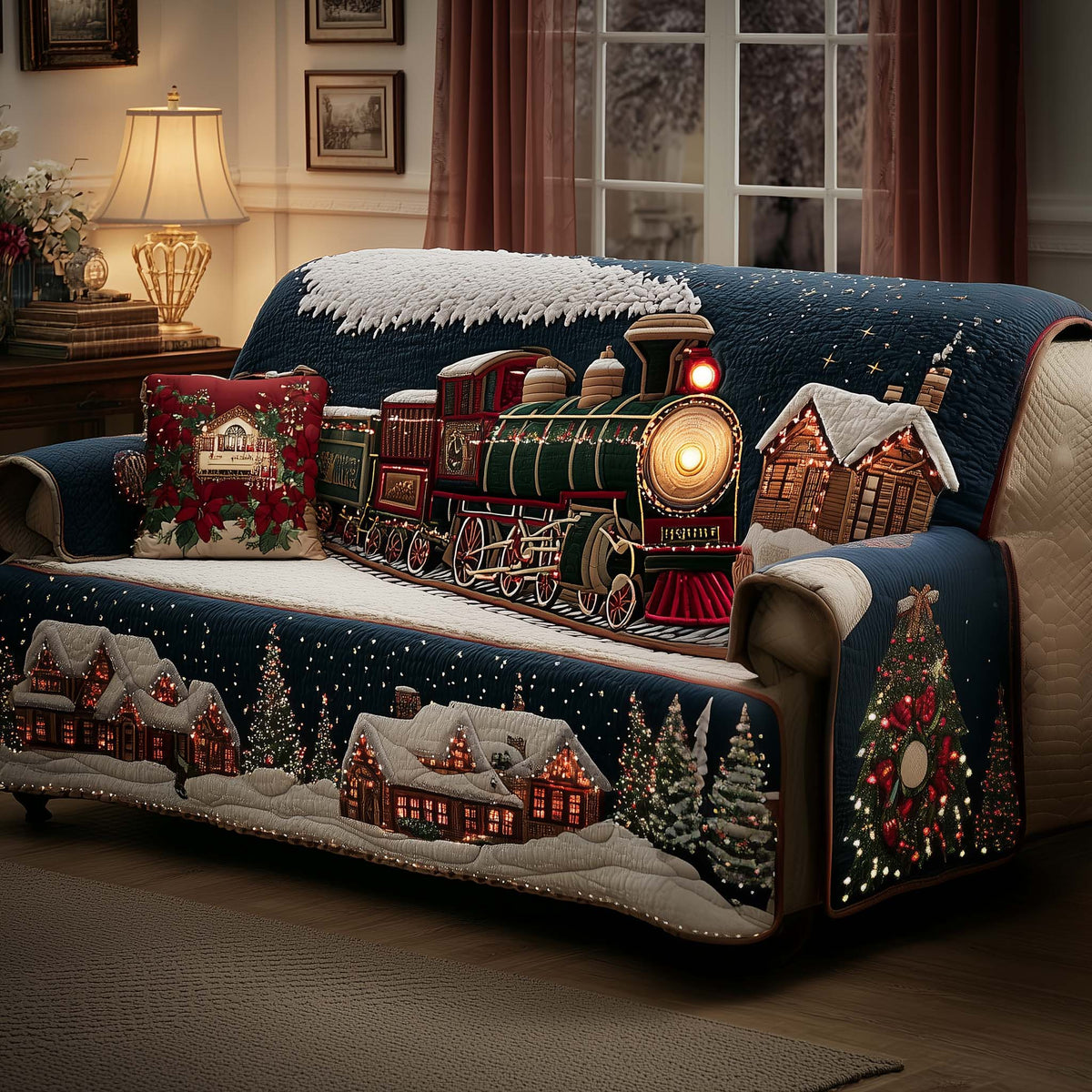 Winter Train Quilted Sofa Cover