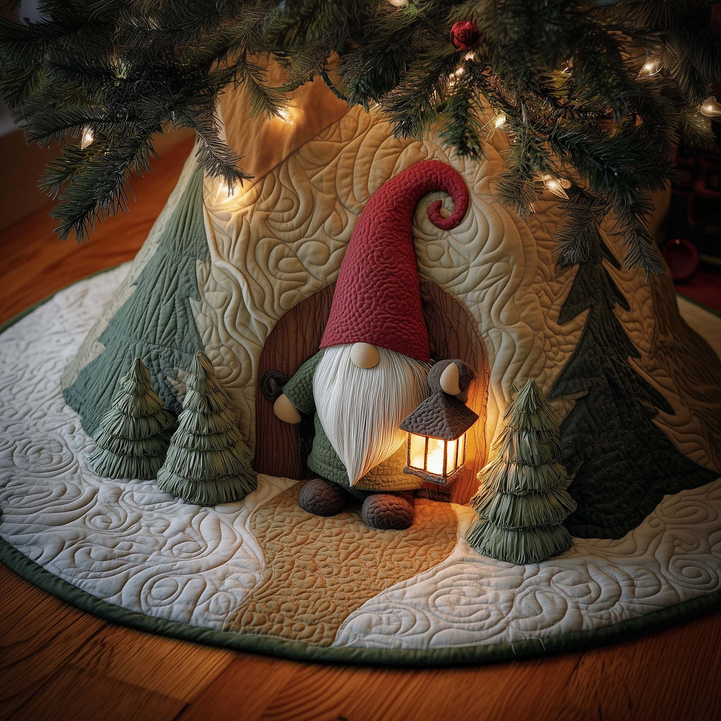 Pine Cone Nisse Gathering Quilted Tree Skirt