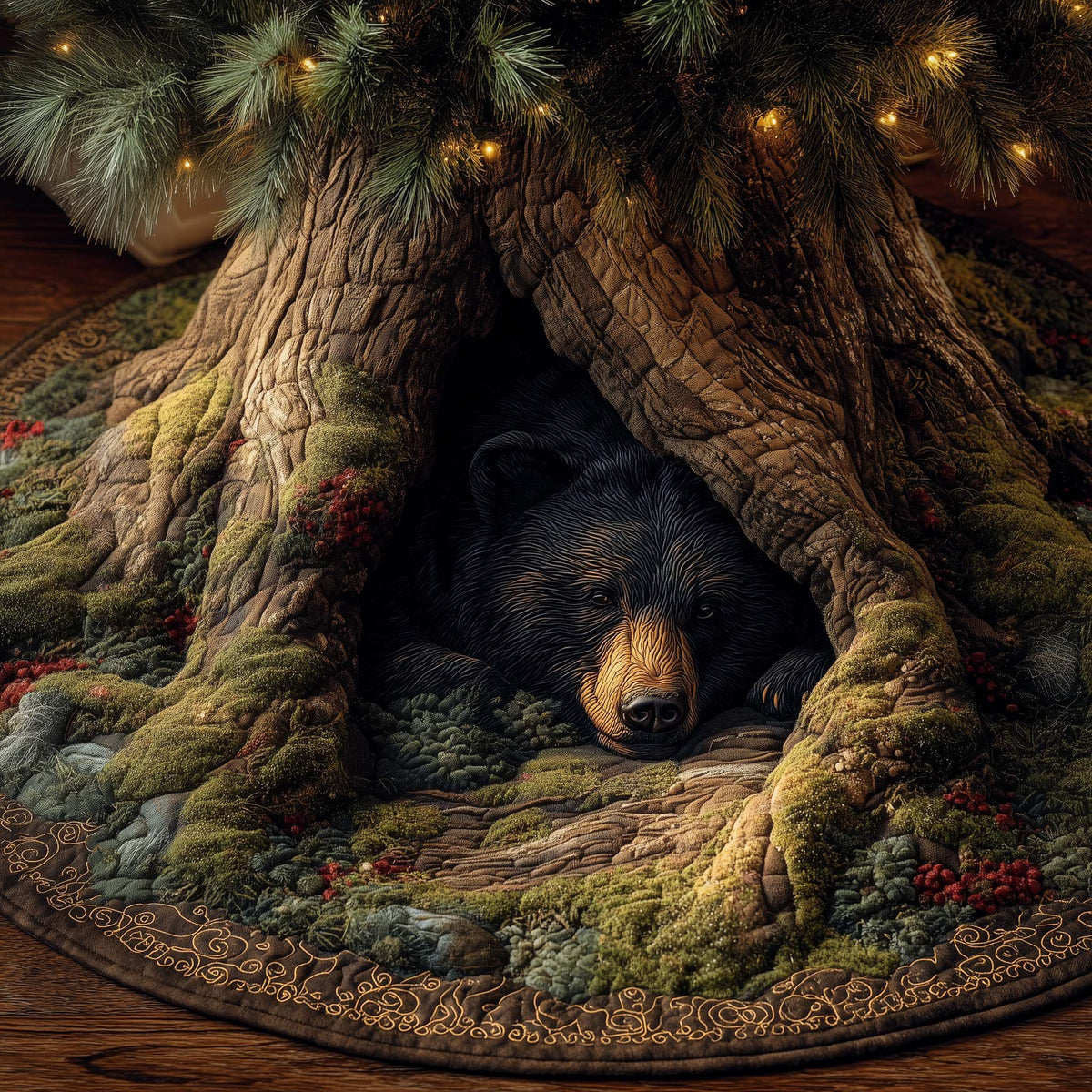 Woodland Bear Quilted Tree Skirt