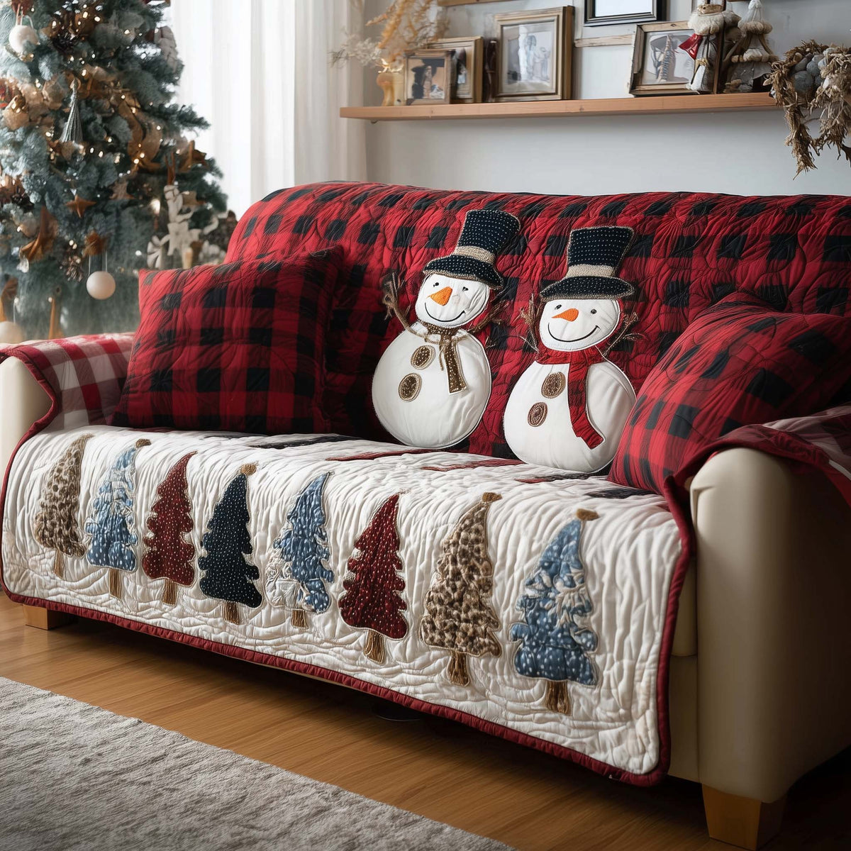 Frosty Merrymaker Quilted Sofa Cover
