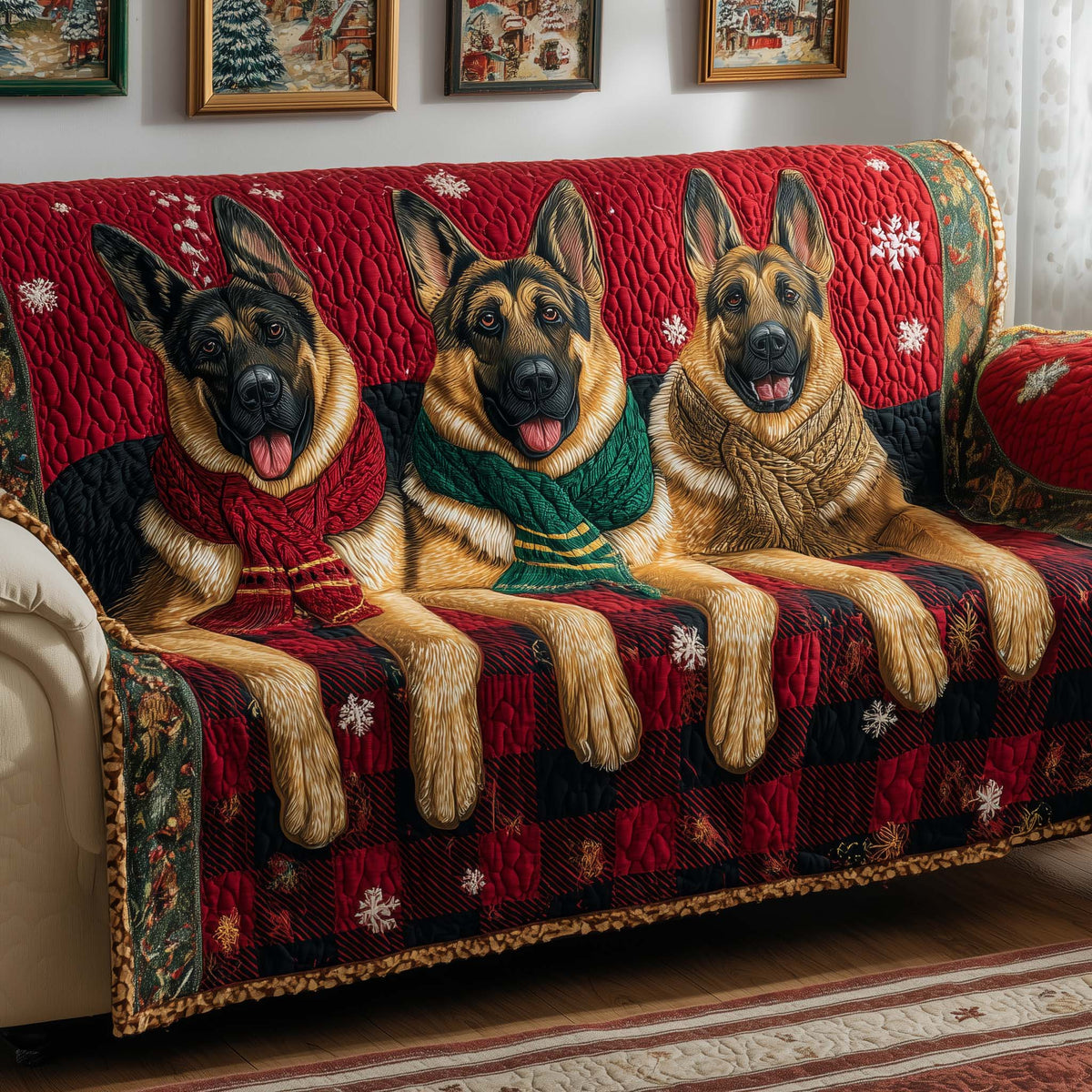 German Shepherd Quilted Sofa Cover