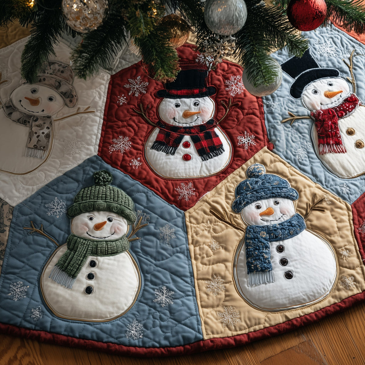 Jolly Snowman Quilted Tree Skirt