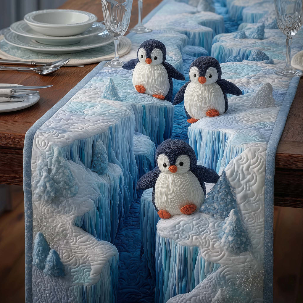 Glacier Penguin Quilted Table Runner