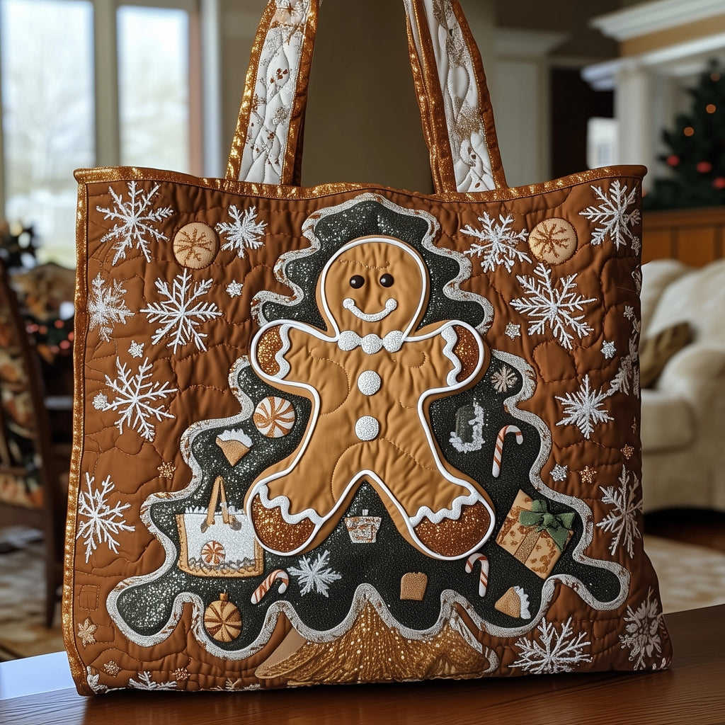 Gingerbread Christmas Quilted Tote Bag
