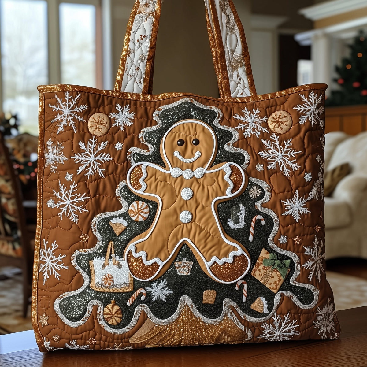Gingerbread Christmas Quilted Tote Bag