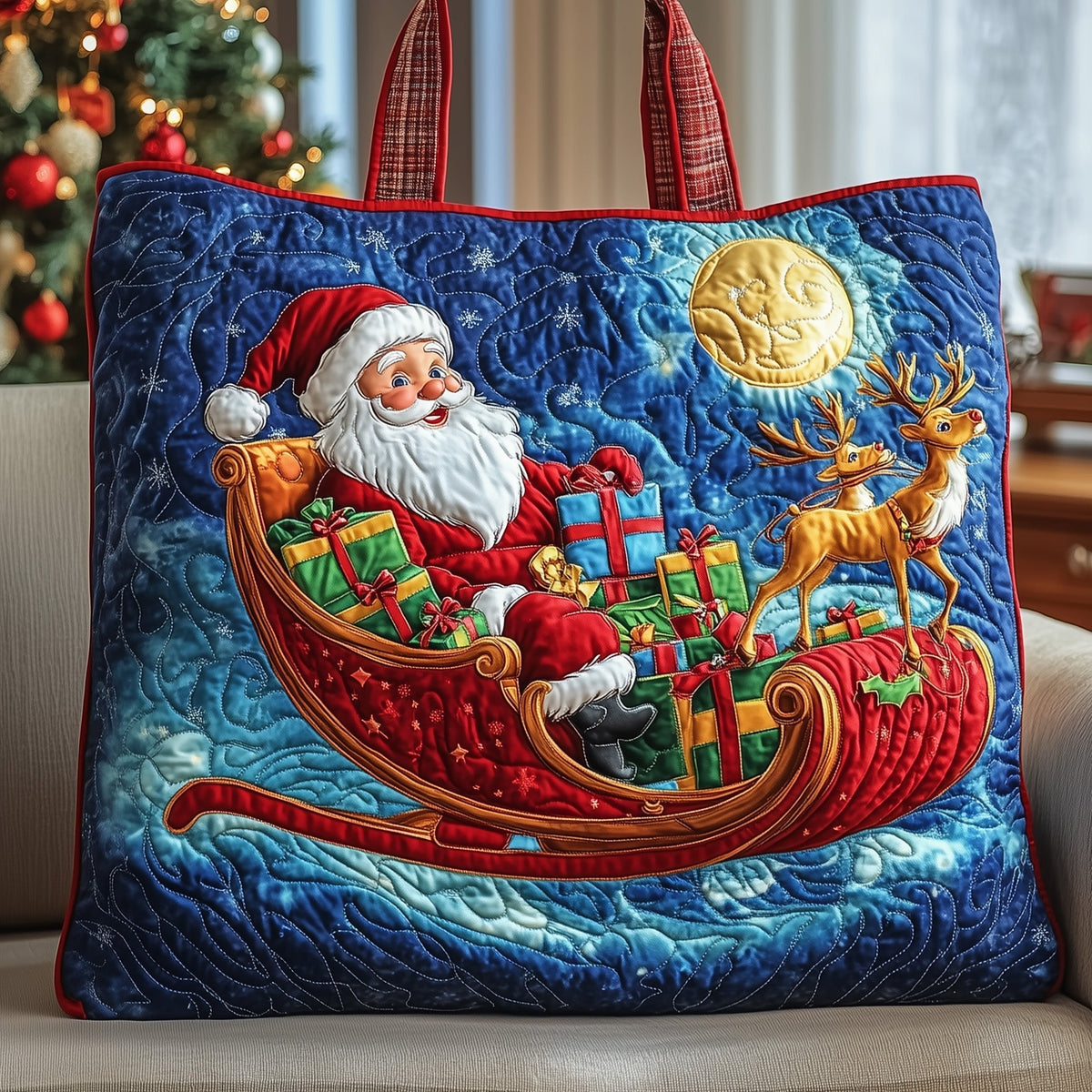 Velvet Crimson Sleigh Quilted Tote Bag