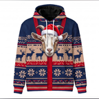 Goat Christmas Hoodie - Funny Santa Goat Faux Knit Print Farm Animal Christmas