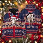 Goat Christmas Hoodie - Funny Santa Goat Faux Knit Print Farm Animal Christmas