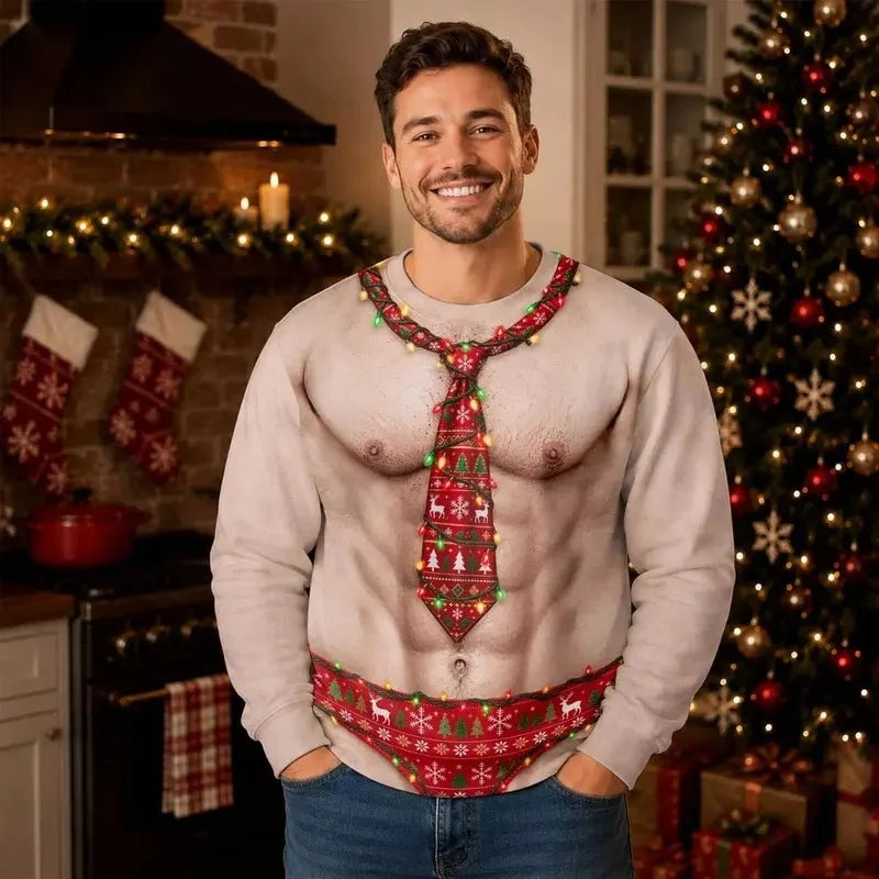 Hairy Chest Santa Funny Adult Crewneck Ugly Christmas Sweater