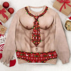 Hairy Chest Santa Funny Adult Crewneck Ugly Christmas Sweater