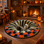 Creepy 3D Spider & Skeleton Halloween Rug – Soft Velvet Round Mat