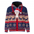 Hereford Cow Christmas Hoodie - Funny Santa Cow Faux Knit Print Farm Animal Christmas