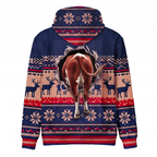 Hereford Cow Christmas Hoodie - Funny Santa Cow Faux Knit Print Farm Animal Christmas