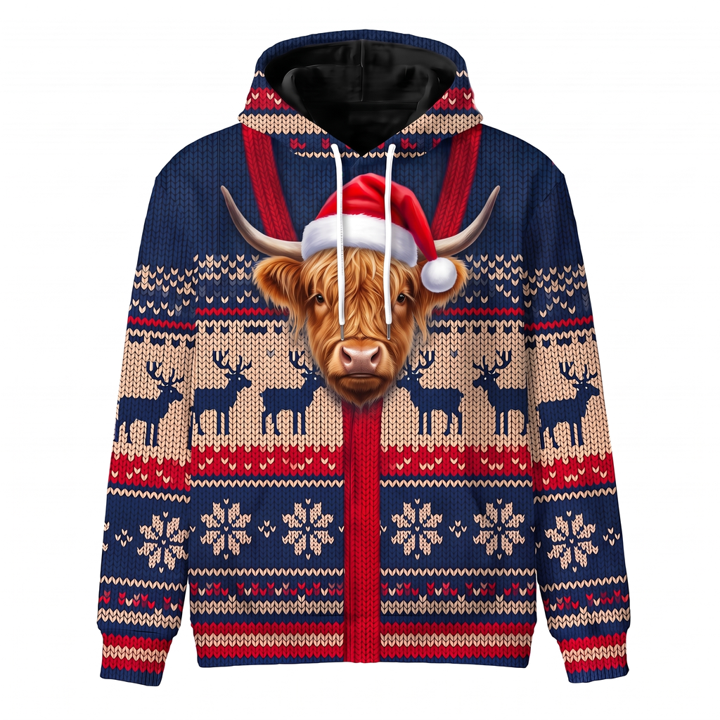 Highland Cow Christmas Hoodie - Farm Animal Christmas Gift