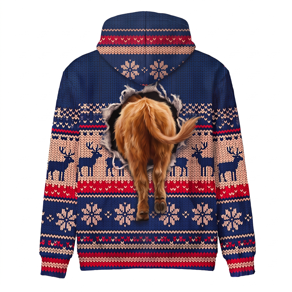 Highland Cow Christmas Hoodie - Farm Animal Christmas Gift