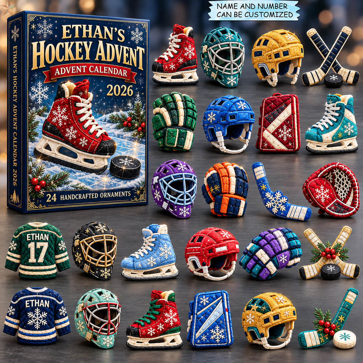 Hockey Winter Gear Custom Name and Number Advent Calendar 2026