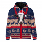 Holstein Cow Christmas Hoodie - Funny Santa Cow Faux Knit Print Farm Animal Christmas