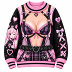 Kawaii Gothic Christmas Funny Anime Pink & Purple Printed Christmas Sweater