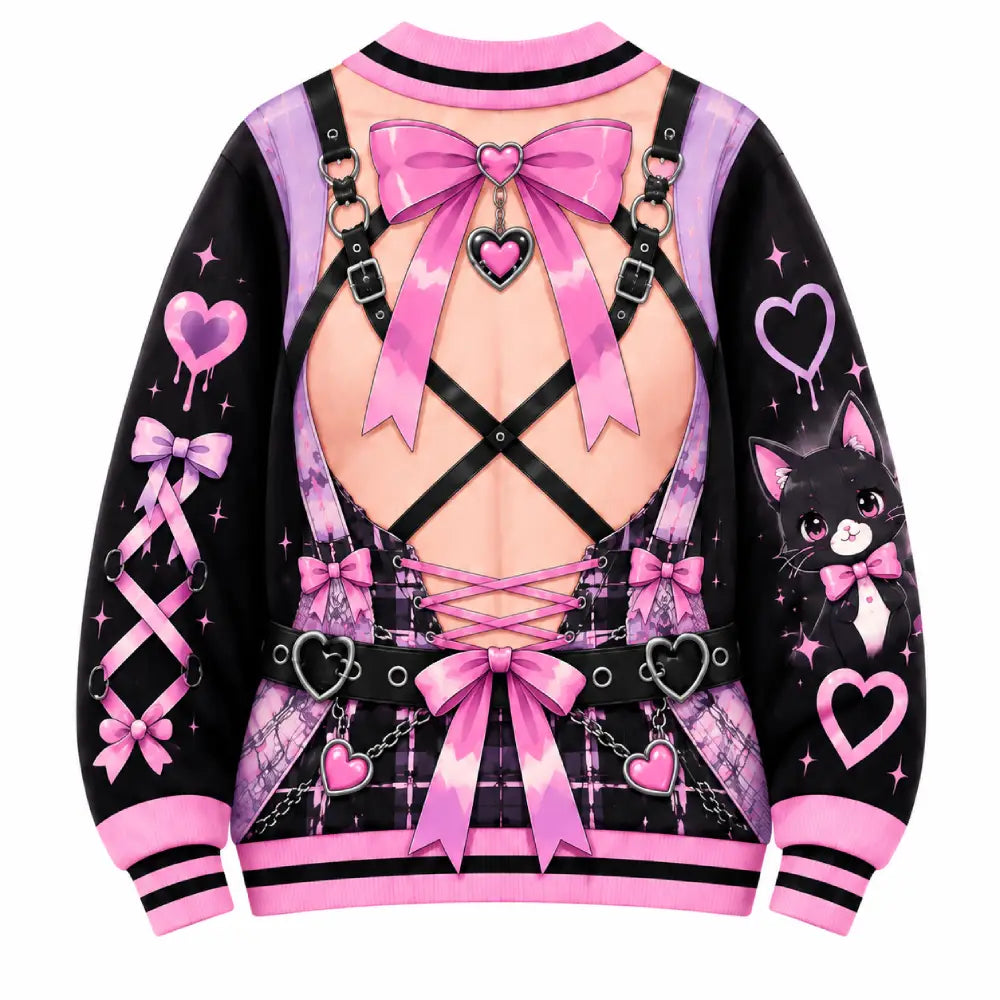 Kawaii Gothic Christmas Funny Anime Pink & Purple Printed Christmas Sweater