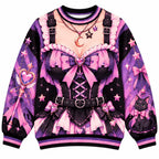 Kawaii Magical Gothic Christmas Funny Anime Illusion Purple & Black Sweater
